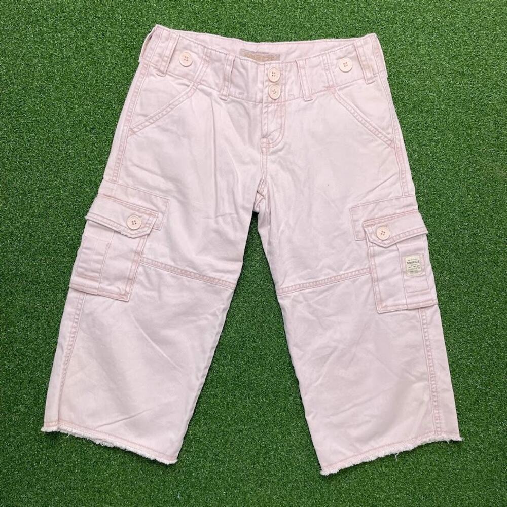 Vintage Y2K 2000s Squeeze Jeans Low Rise Khaki Cargo Capris Sz 1/2